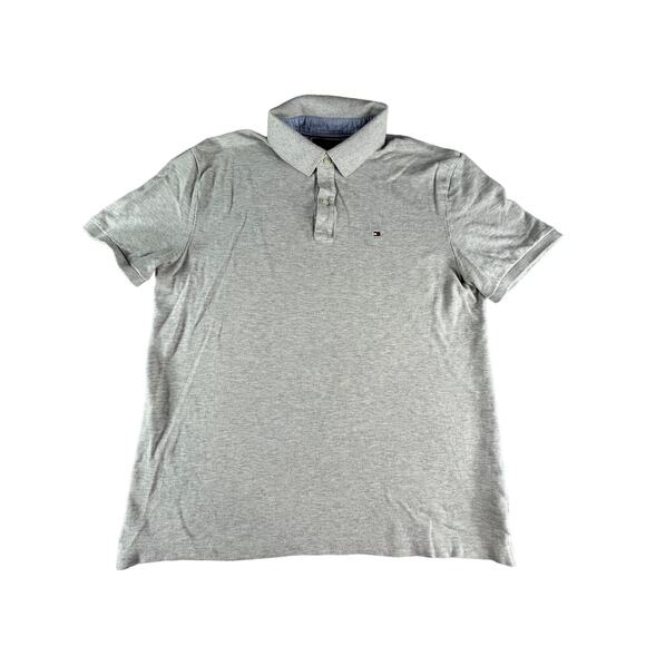 Tommy Hilfiger Polo Shirt Mens XL Gray Custom Fit Preppy 2-Button Golf Americana - Picture 1 of 9